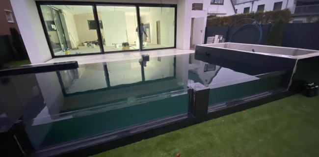 Fischteich mit Teichwand aus Glas